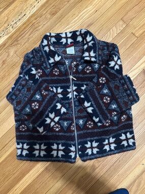 Kids Fleece Zip-Up Jacket in Navy, Brown & Cream